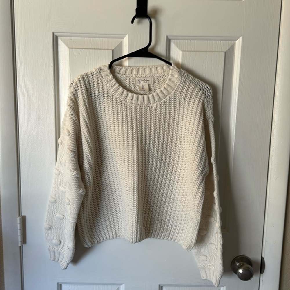 S Jessica Simpson creamy white pom-pom sweater